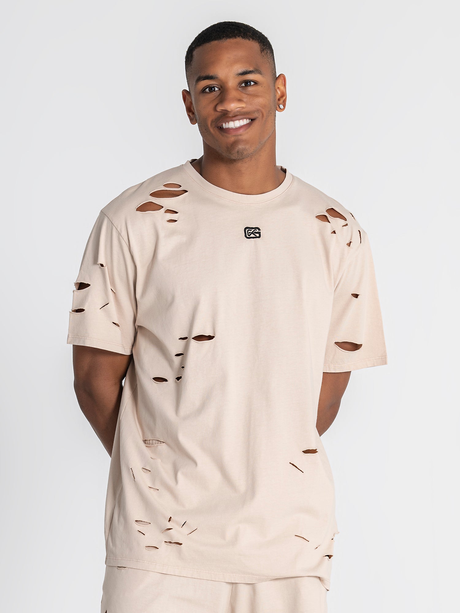 Beige Ripped Oversized Tee