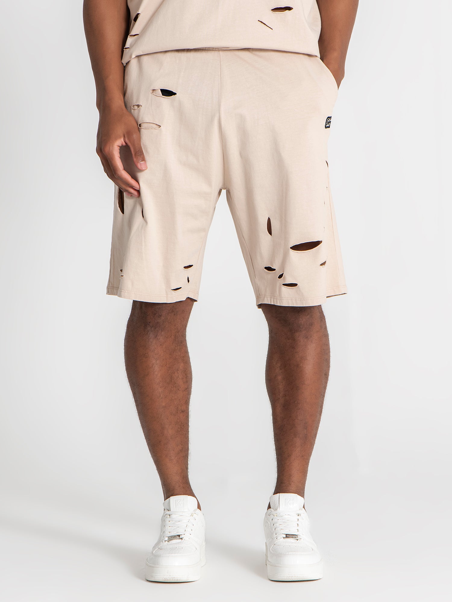 Beige Ripped Shorts
