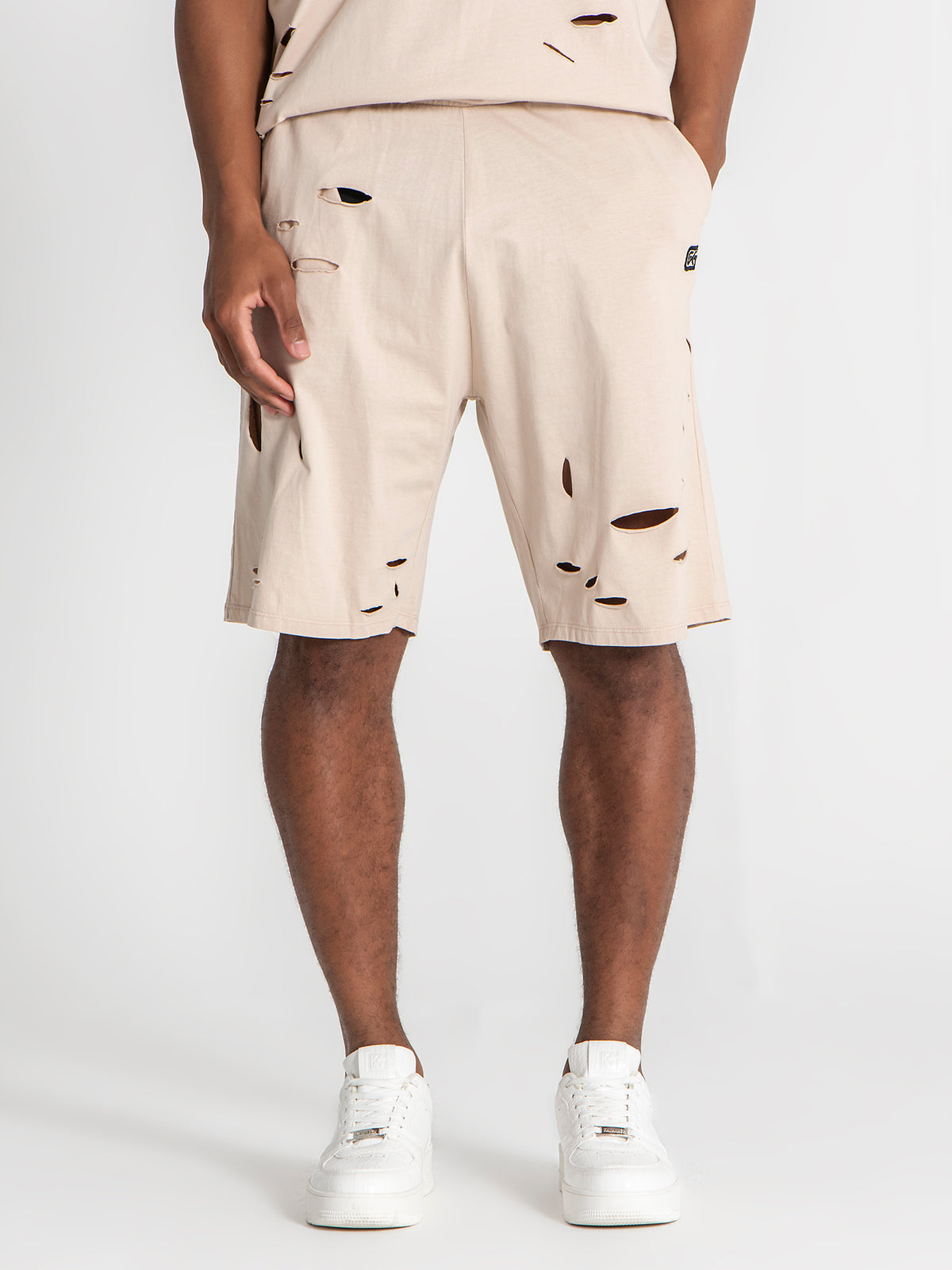 Beige Ripped Shorts