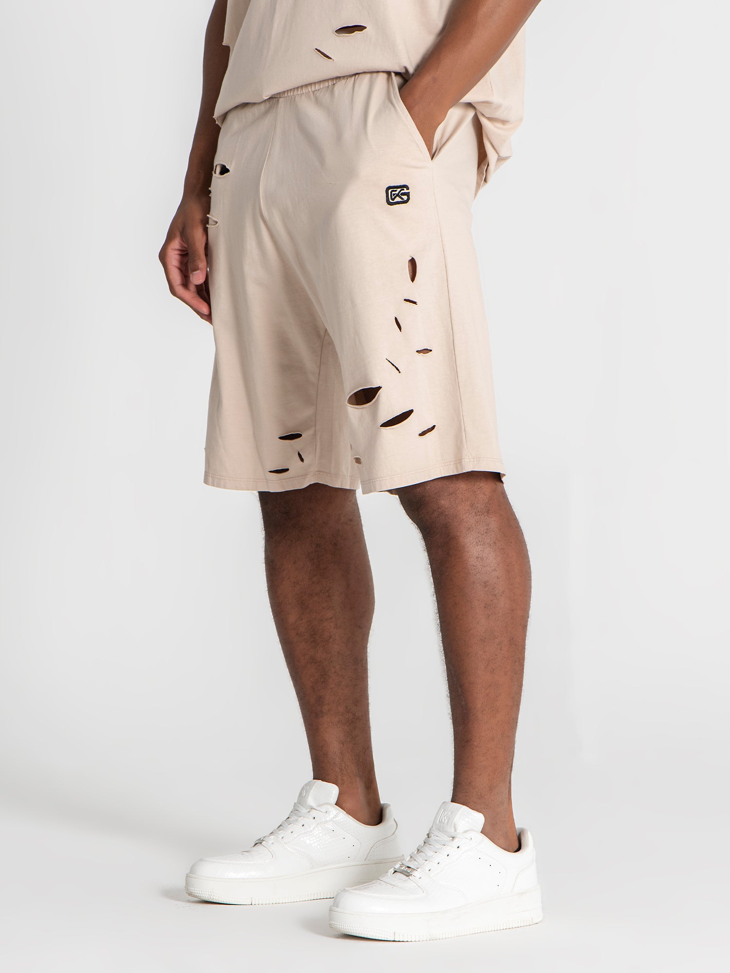 Beige Ripped Shorts