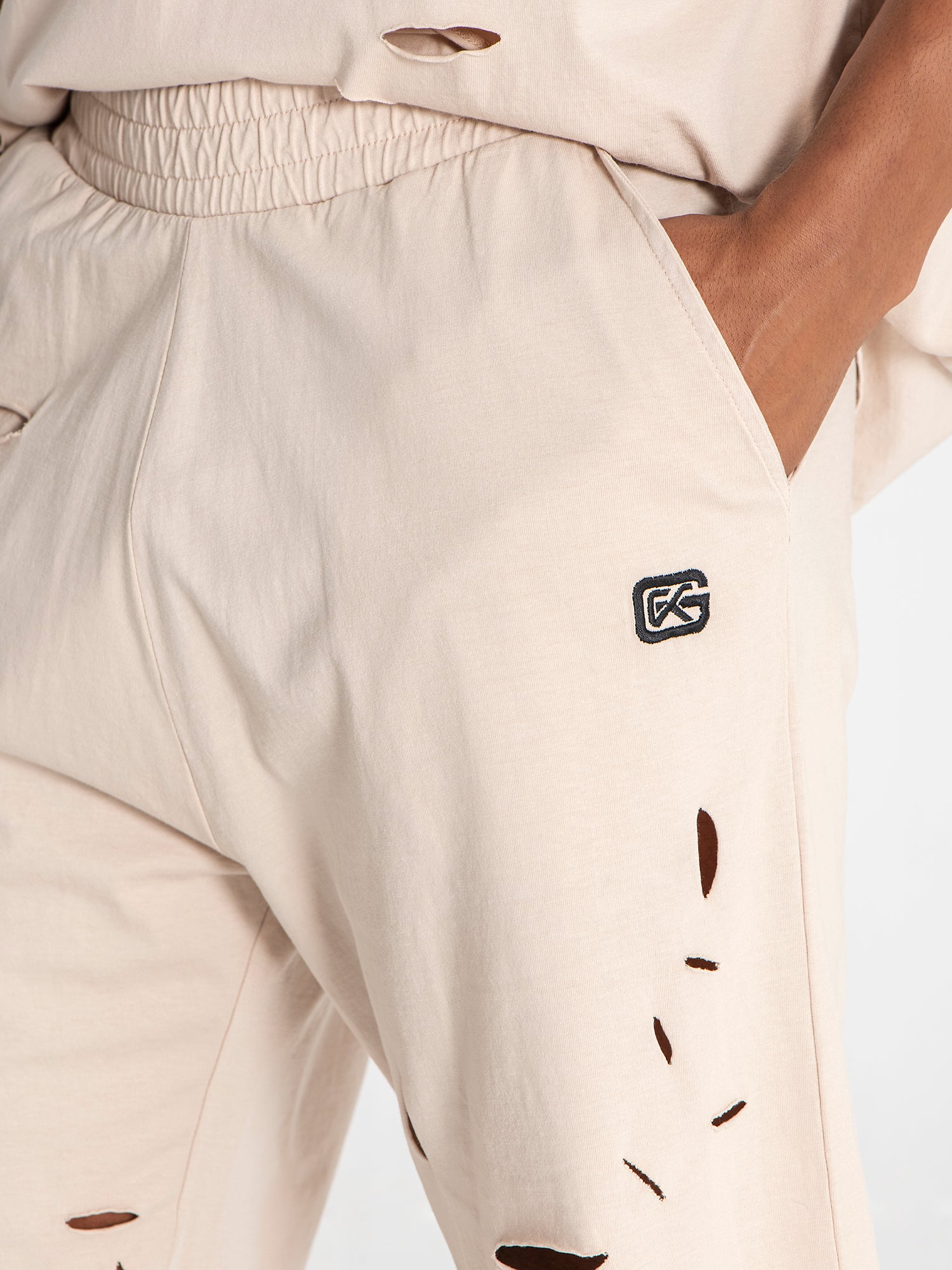 Beige Ripped Shorts