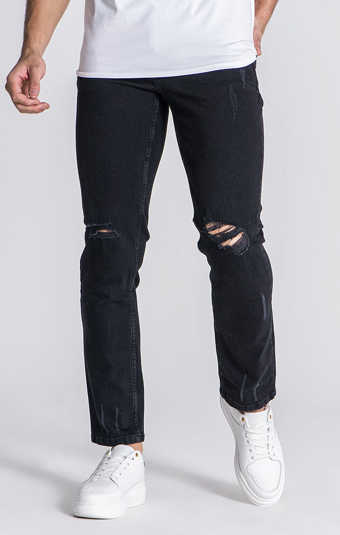 Black Straight-Leg Ripped Jeans Jeans Gianni Kavanagh
