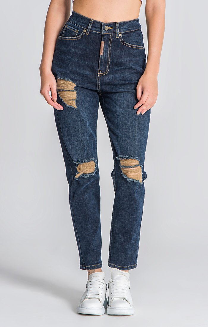 Vaqueros Mom Fit Azul Oscuro Básicos