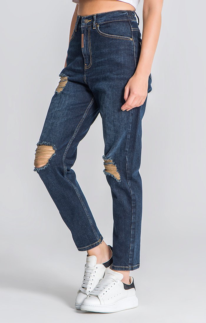 Vaqueros Mom Fit Azul Oscuro Básicos