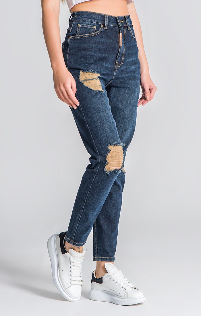 Vaqueros Mom Fit Azul Oscuro Básicos