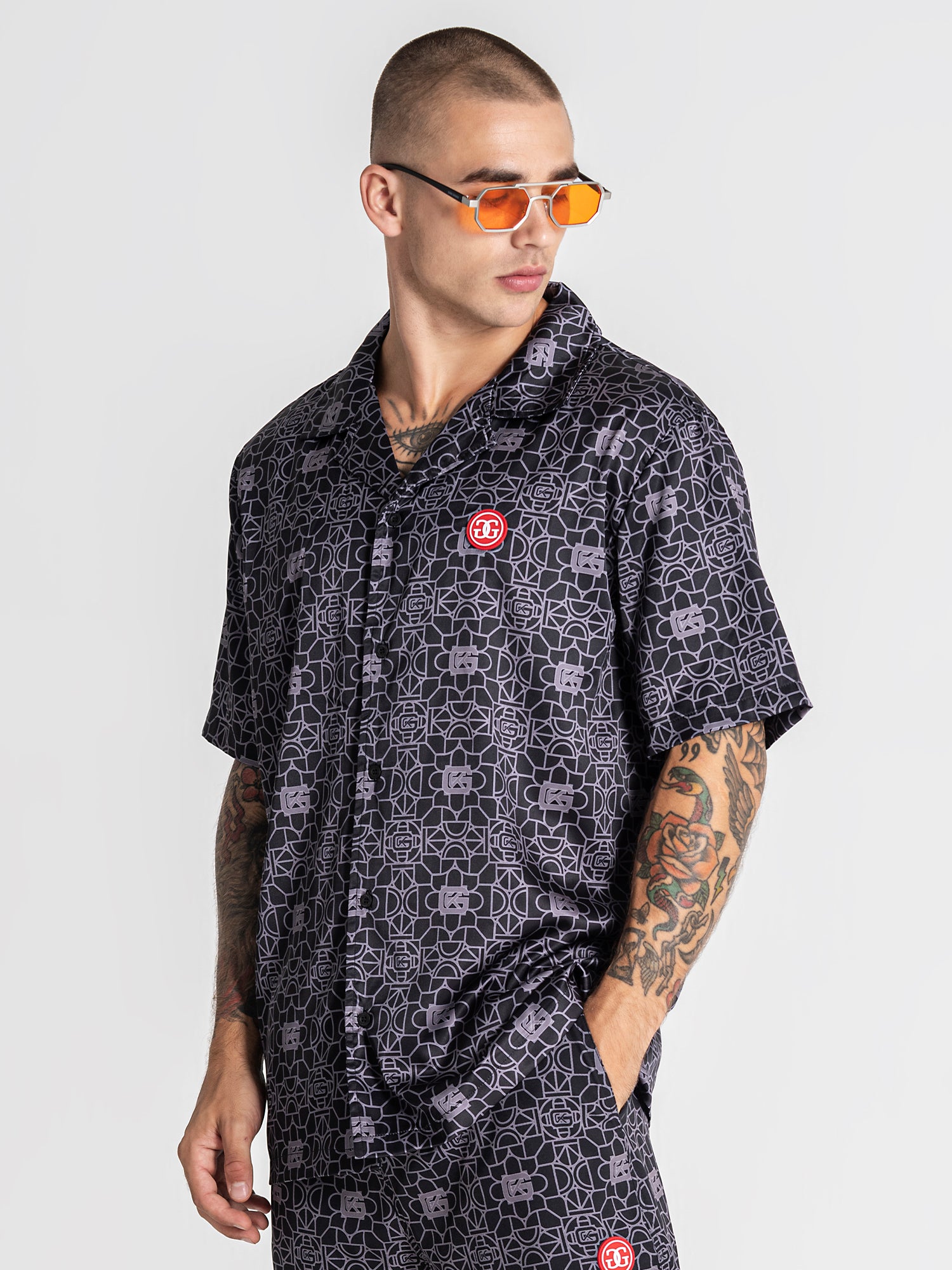 Black Tiled Satin Shirt