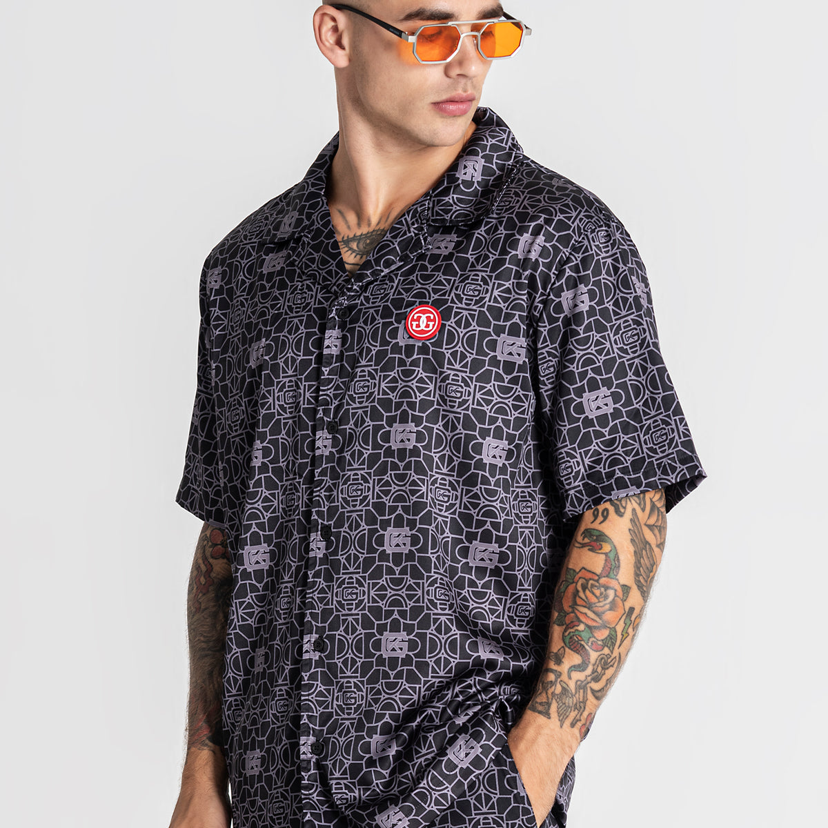 Black Tiled Satin Shirt | Shirts | Gianni Kavanagh