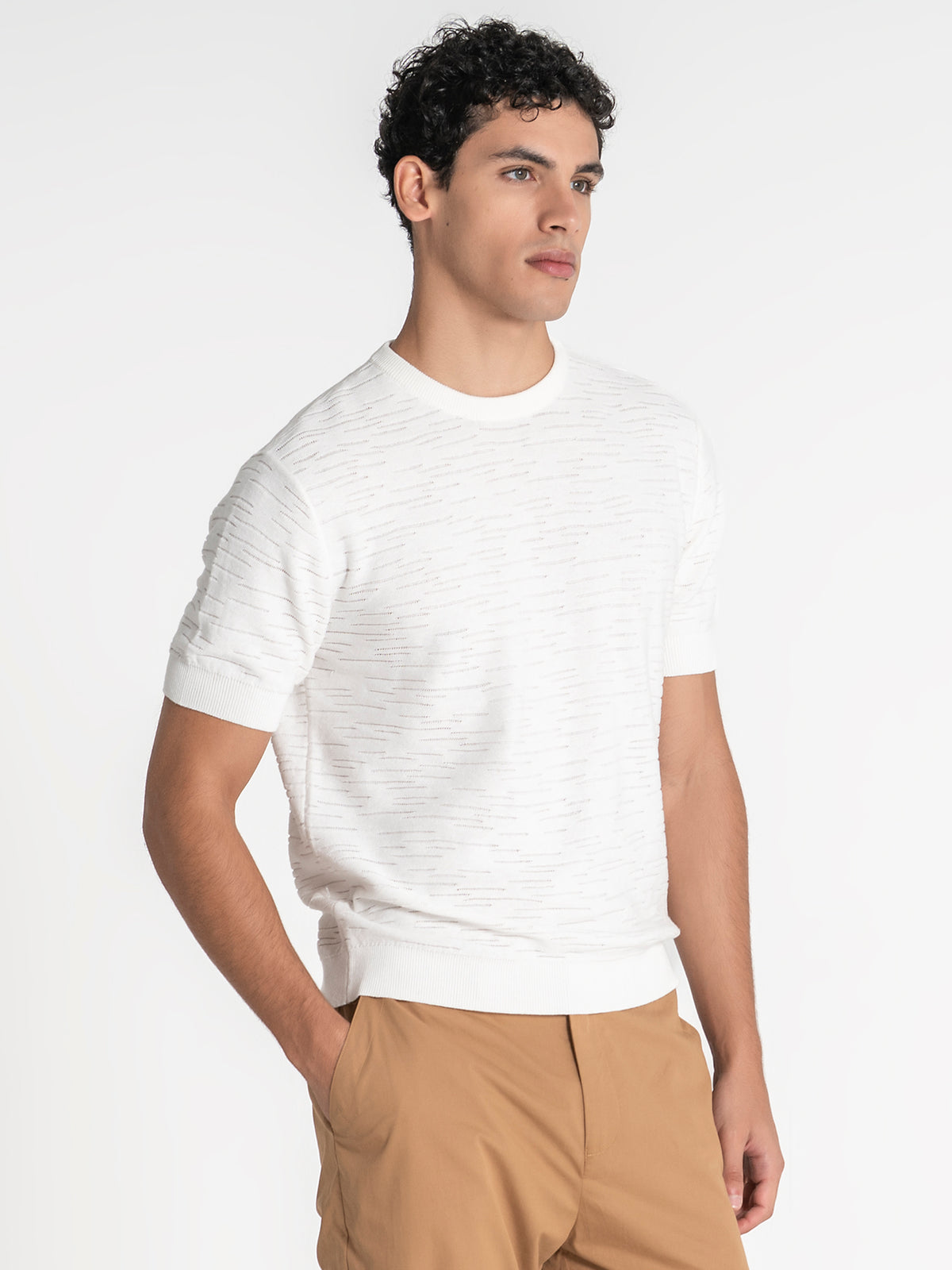 White Uneven Knit Tee
