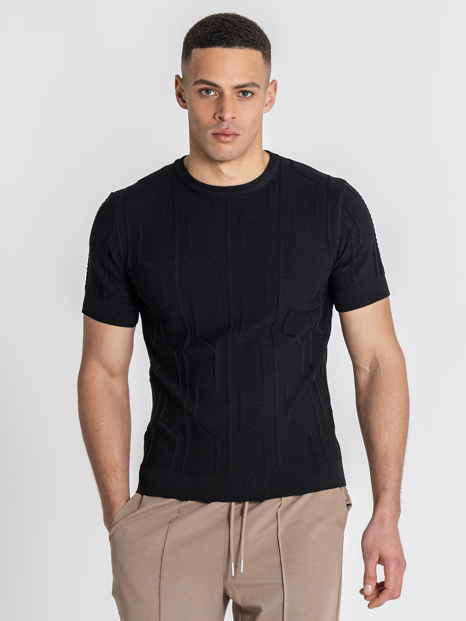 Black Dimension Knit Tee