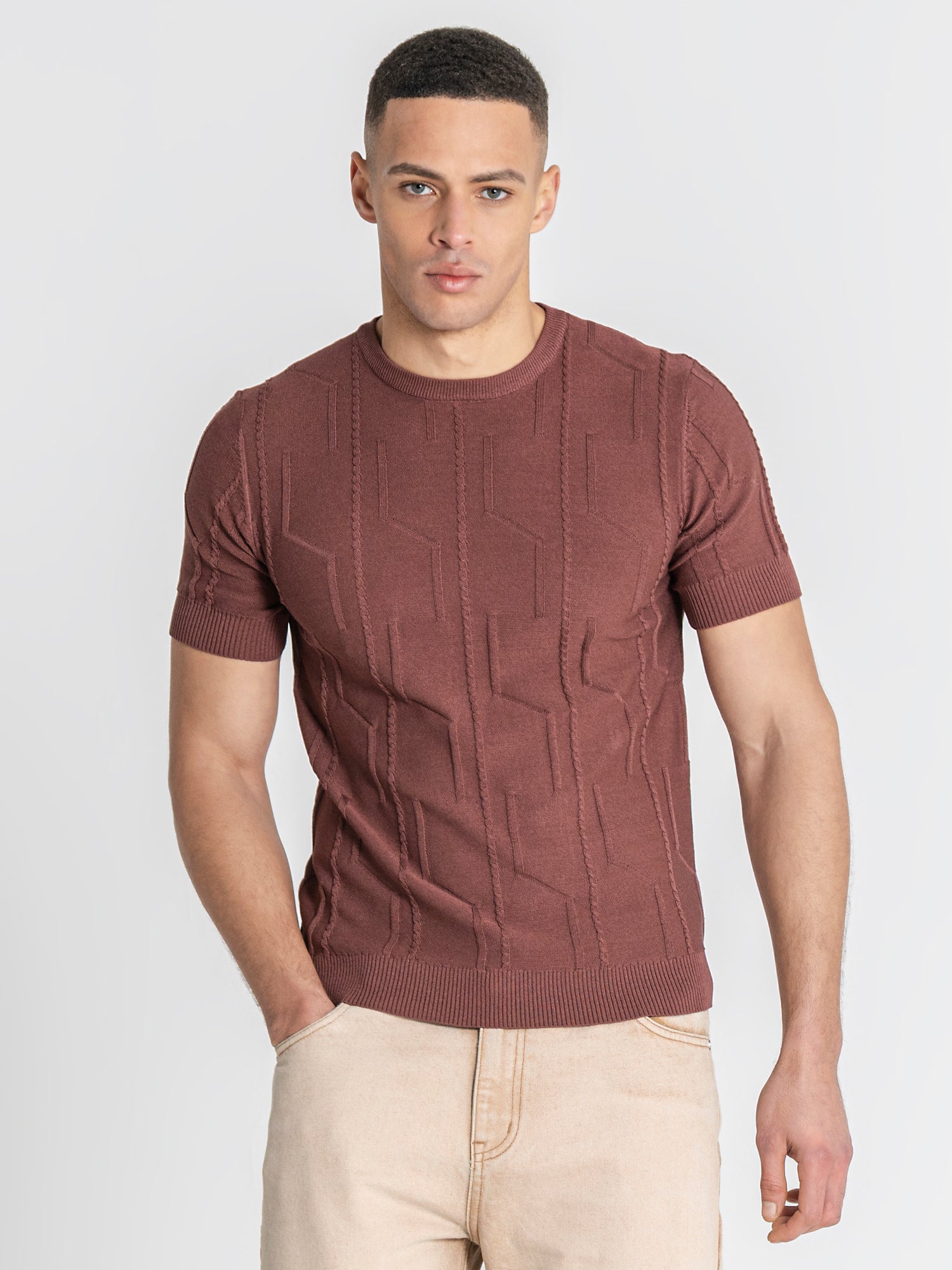 Brown Dimension Knit Tee