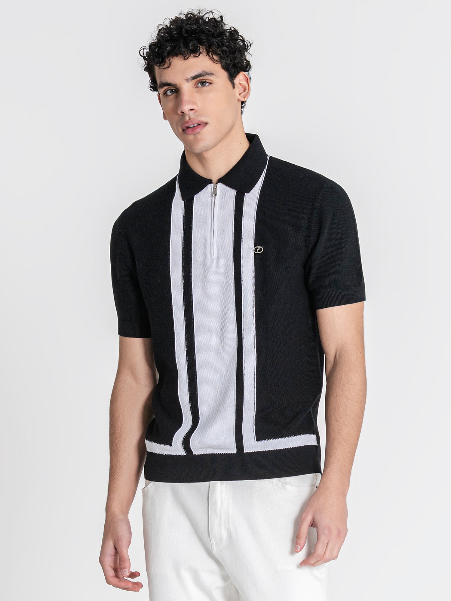 Black Column Knit Polo
