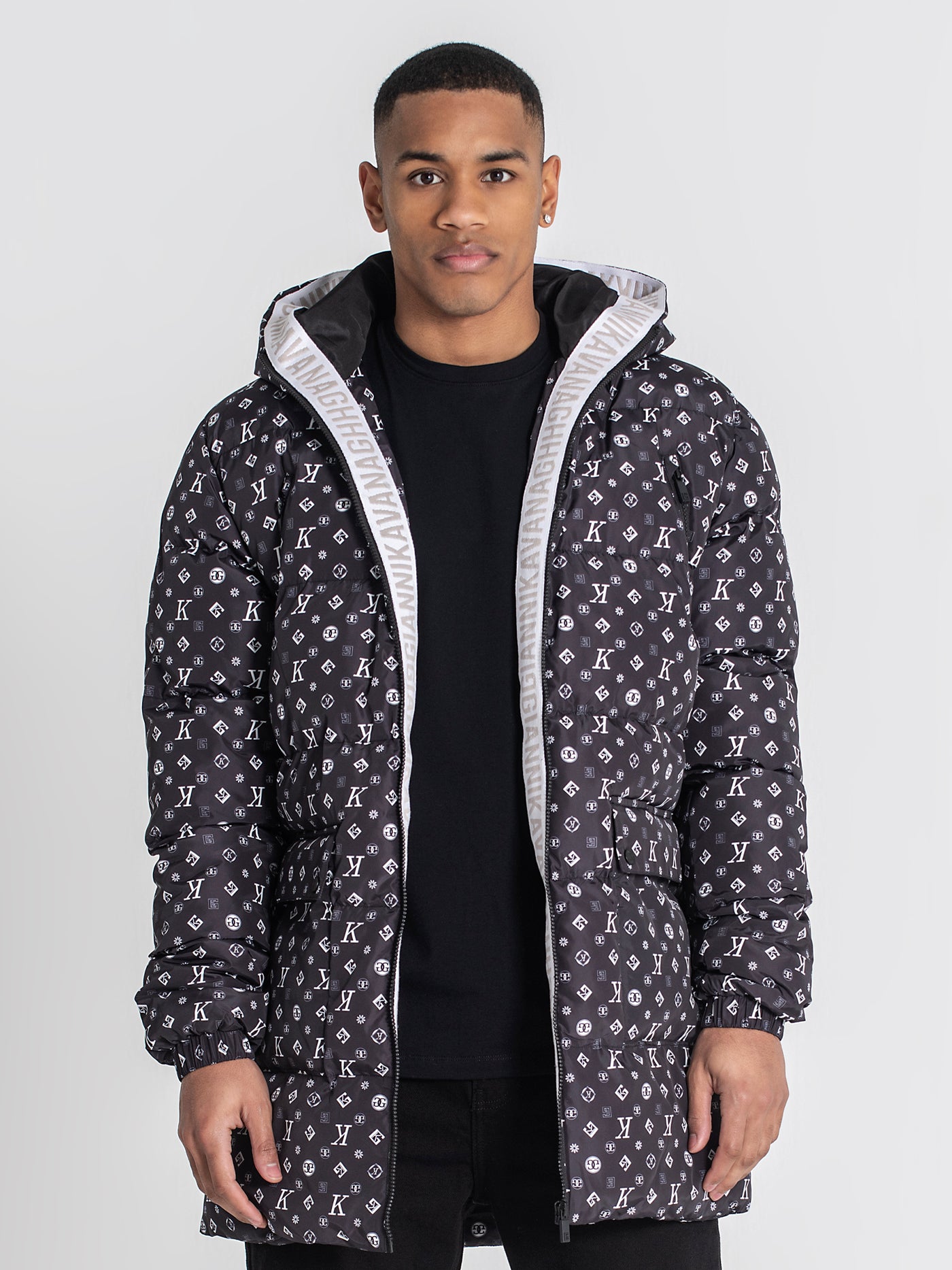 overcoats / Black Logomania Puffer Coat