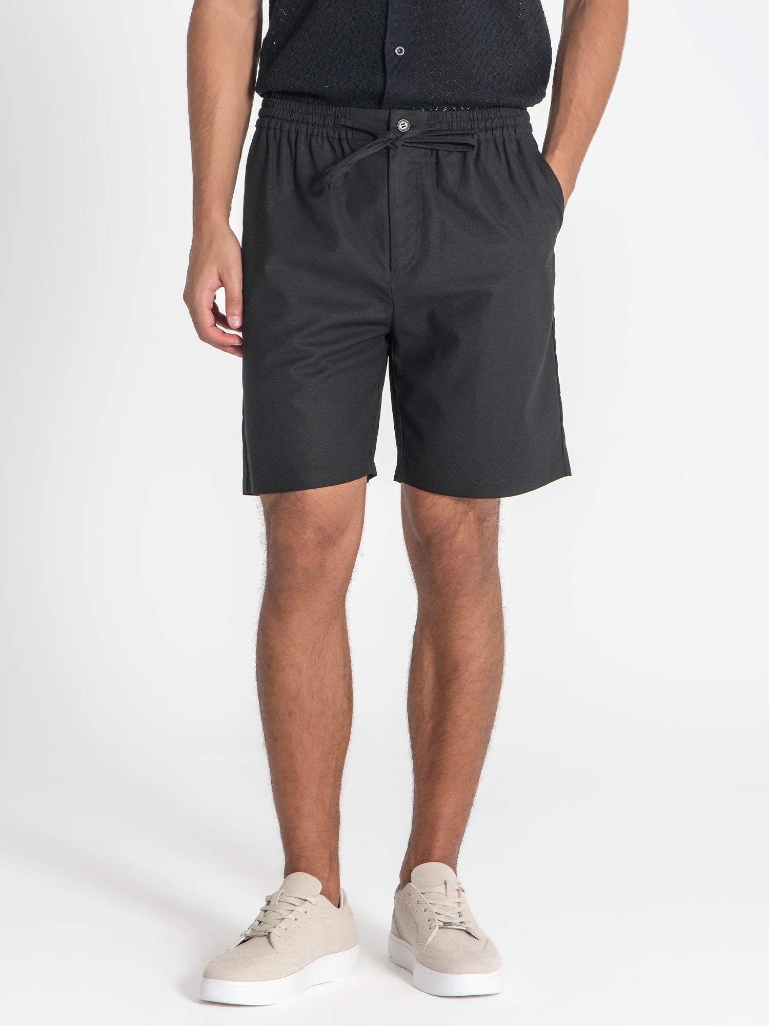 Black Smart Linen Shorts