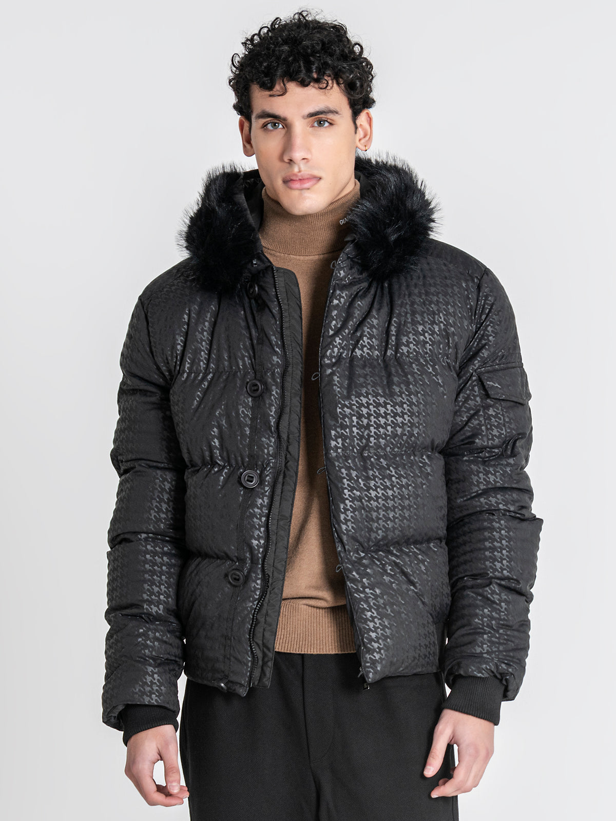 puffers / Black Smart Houndstooth Puffer Jacket