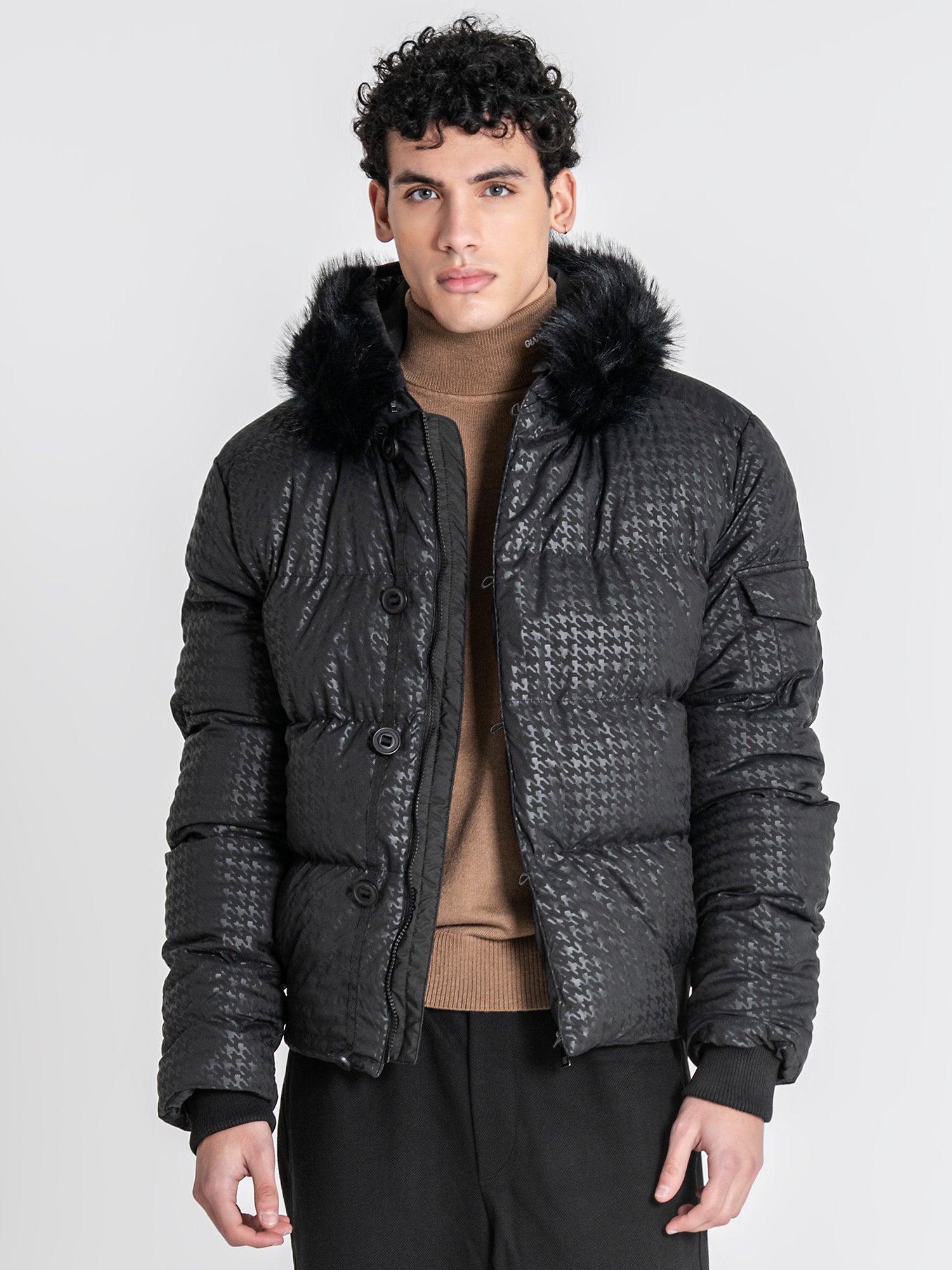 puffers / Black Smart Houndstooth Puffer Jacket