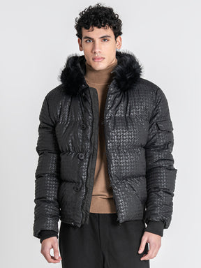 puffers / Black Smart Houndstooth Puffer Jacket