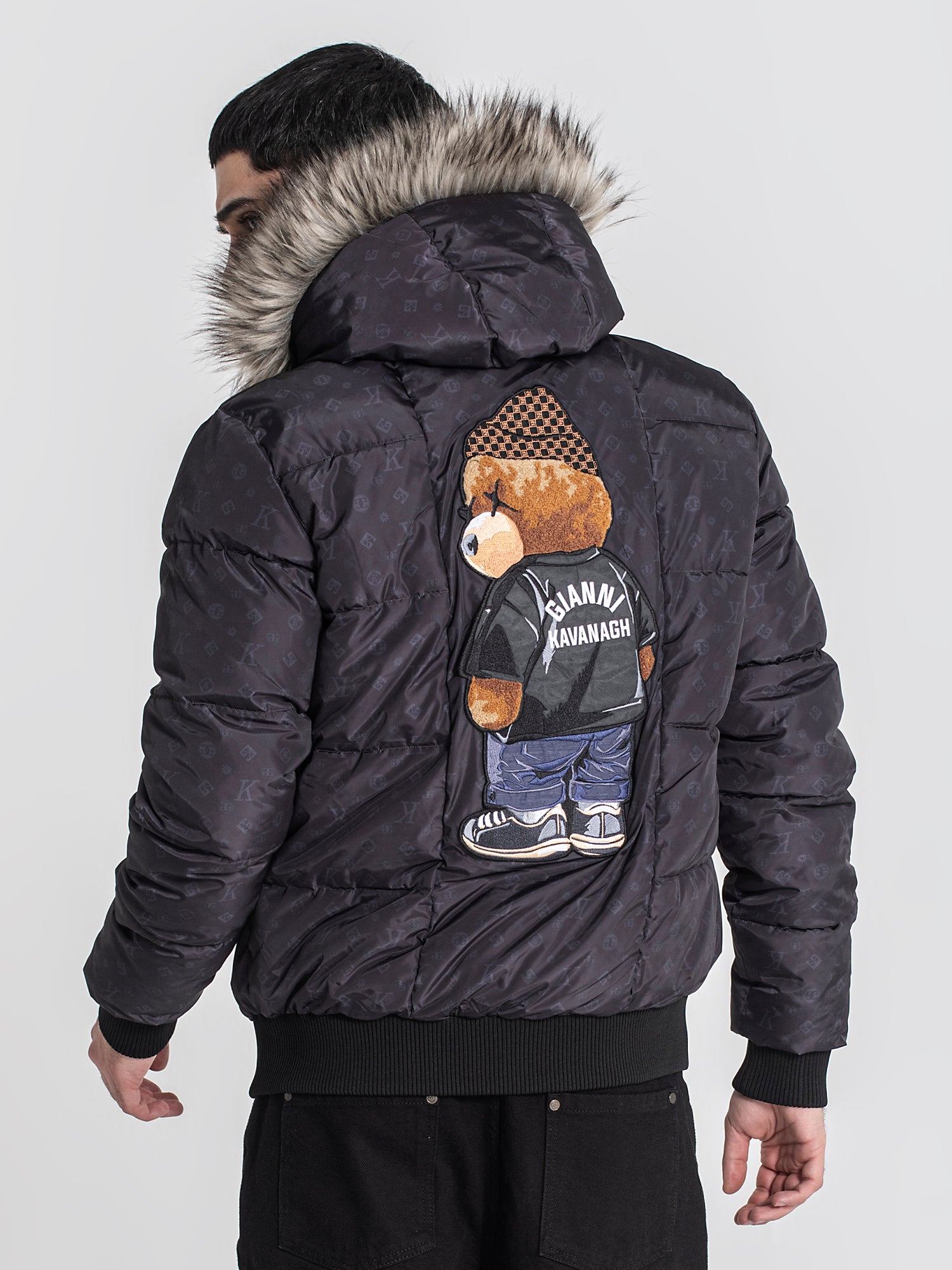 Black Logomania Bear Puffer Jacket