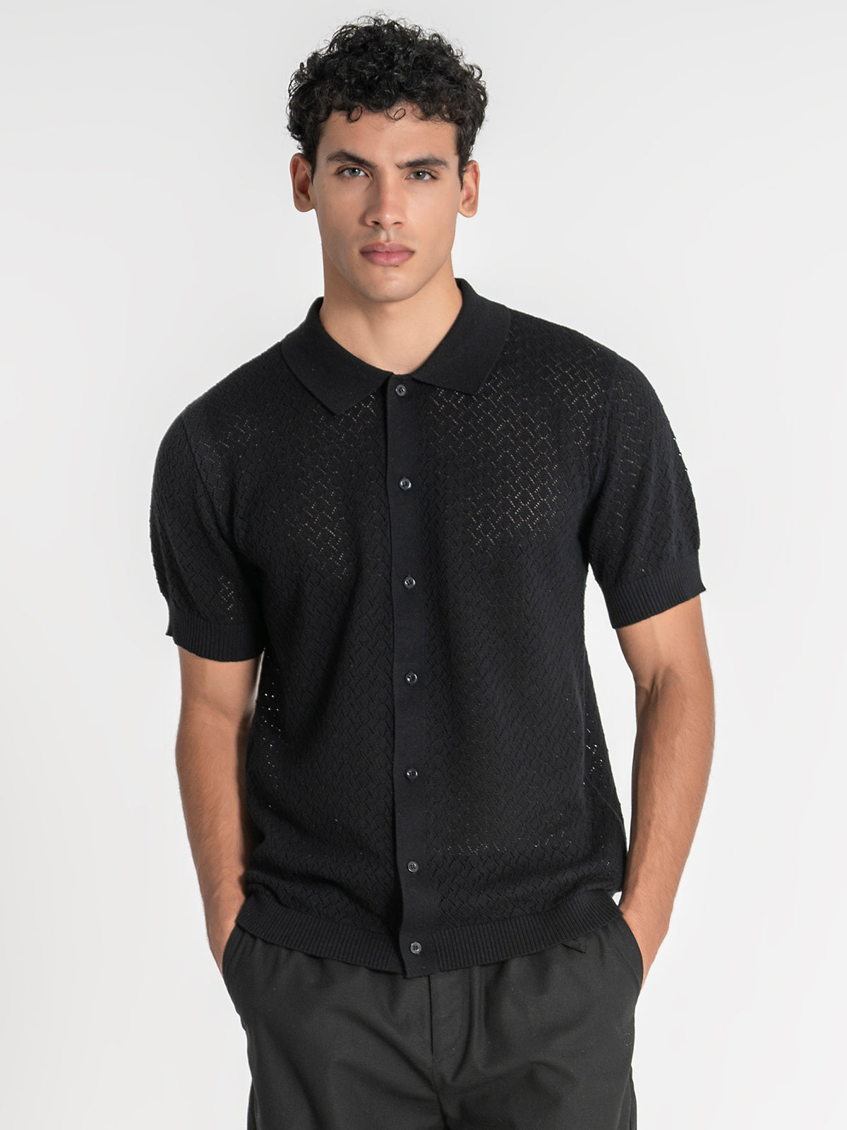 Black Buttoned Knit Shirt
