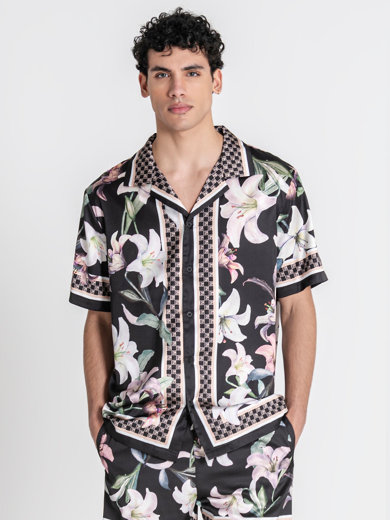 Black Midnight Bloom Satin Shirt