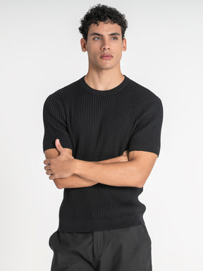 t-shirts / Black Ribbed Knit Tee