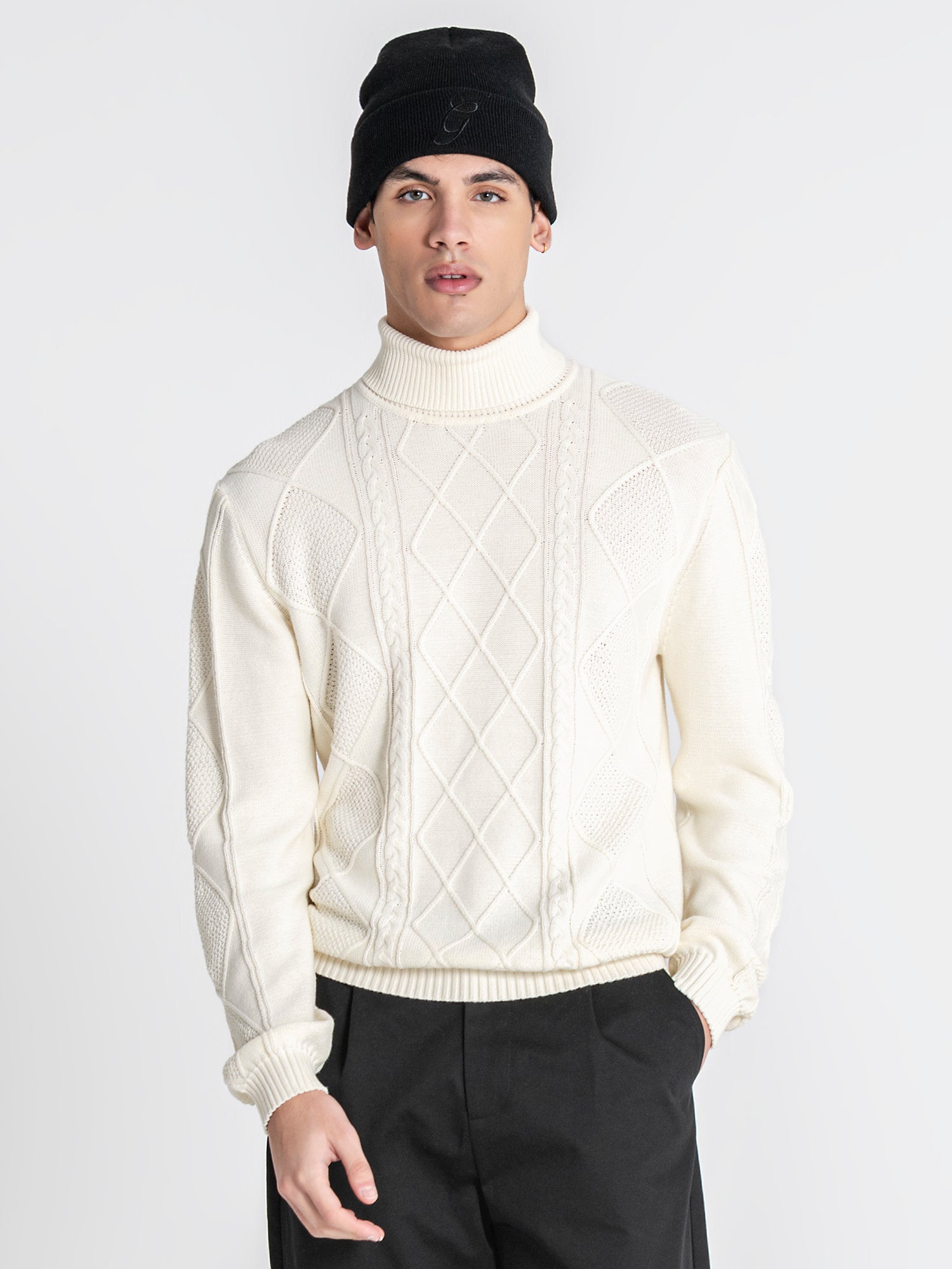 sweats / White Cable Knit Turtleneck