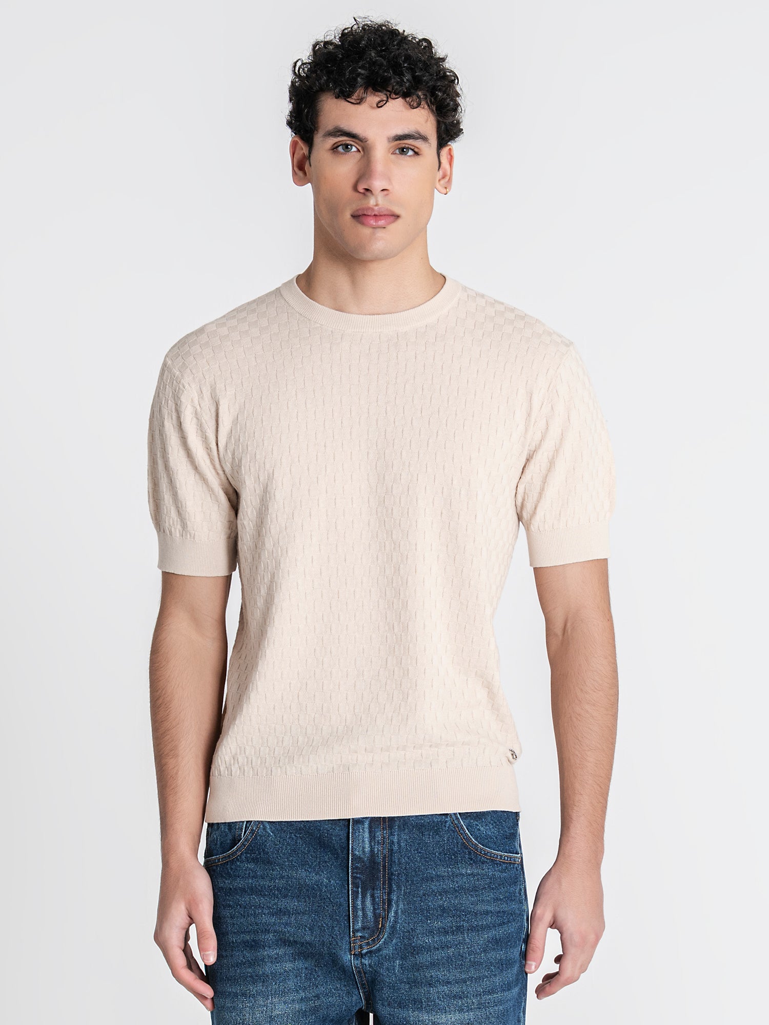 t-shirts / Beige Squared Knit Tee