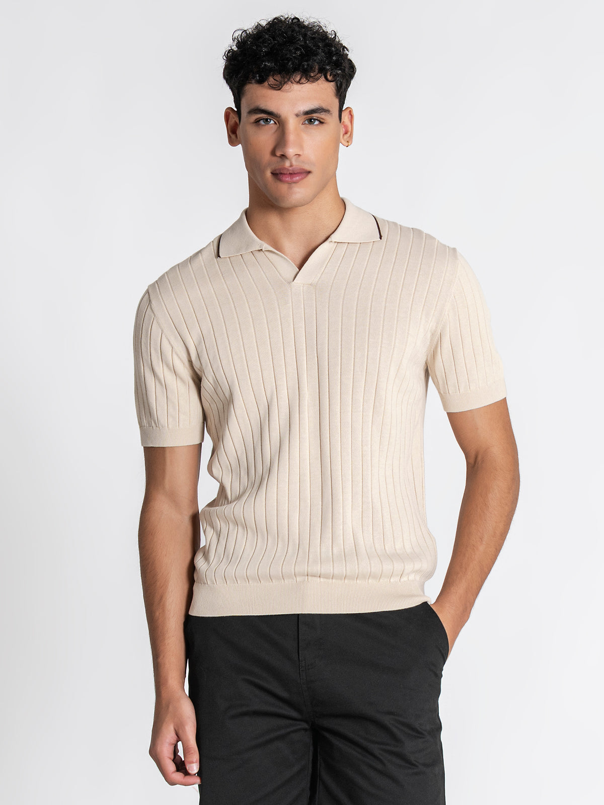 polos / Beige GG Knit "V" Polo