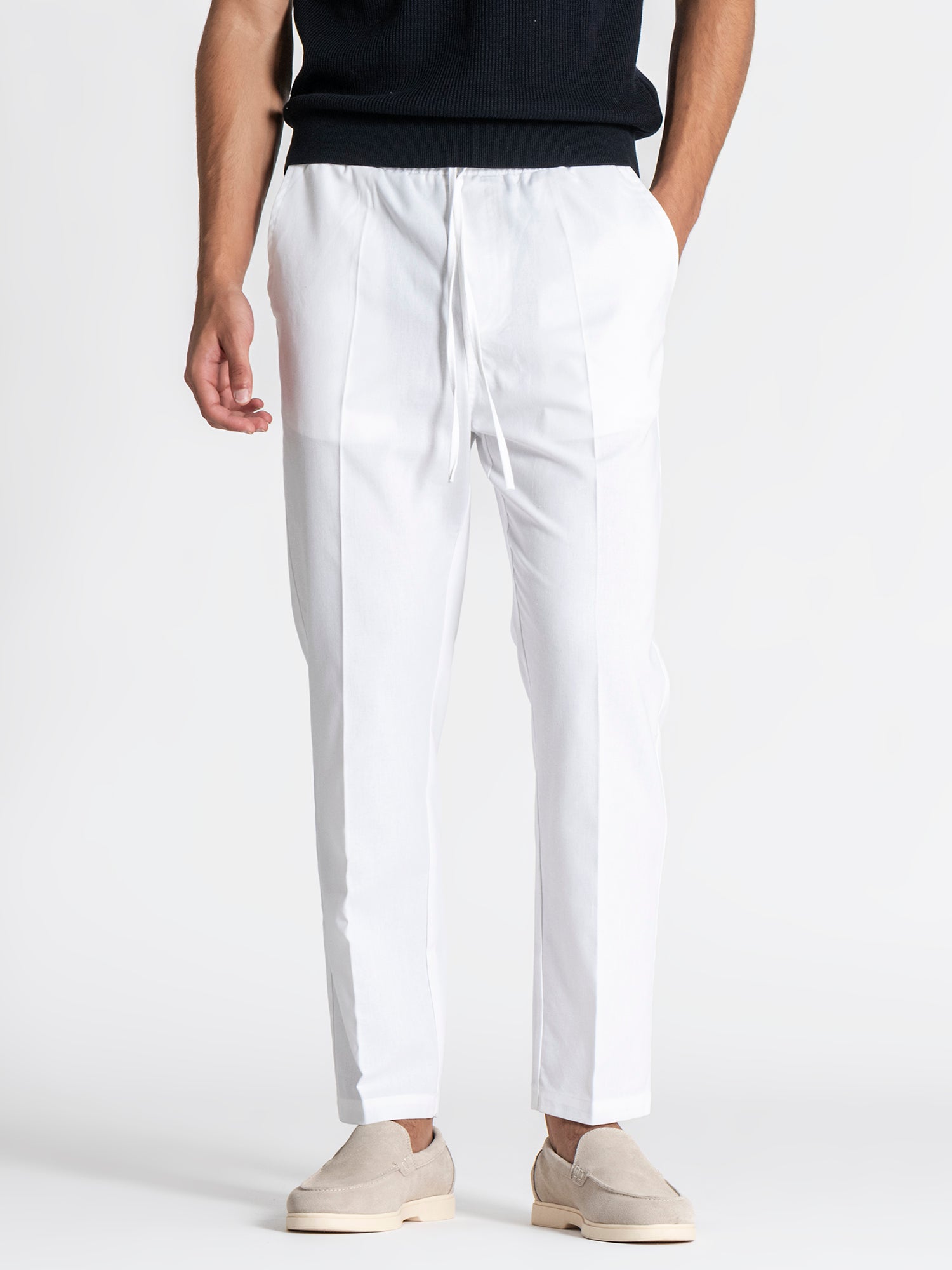 White GG Linen Pants