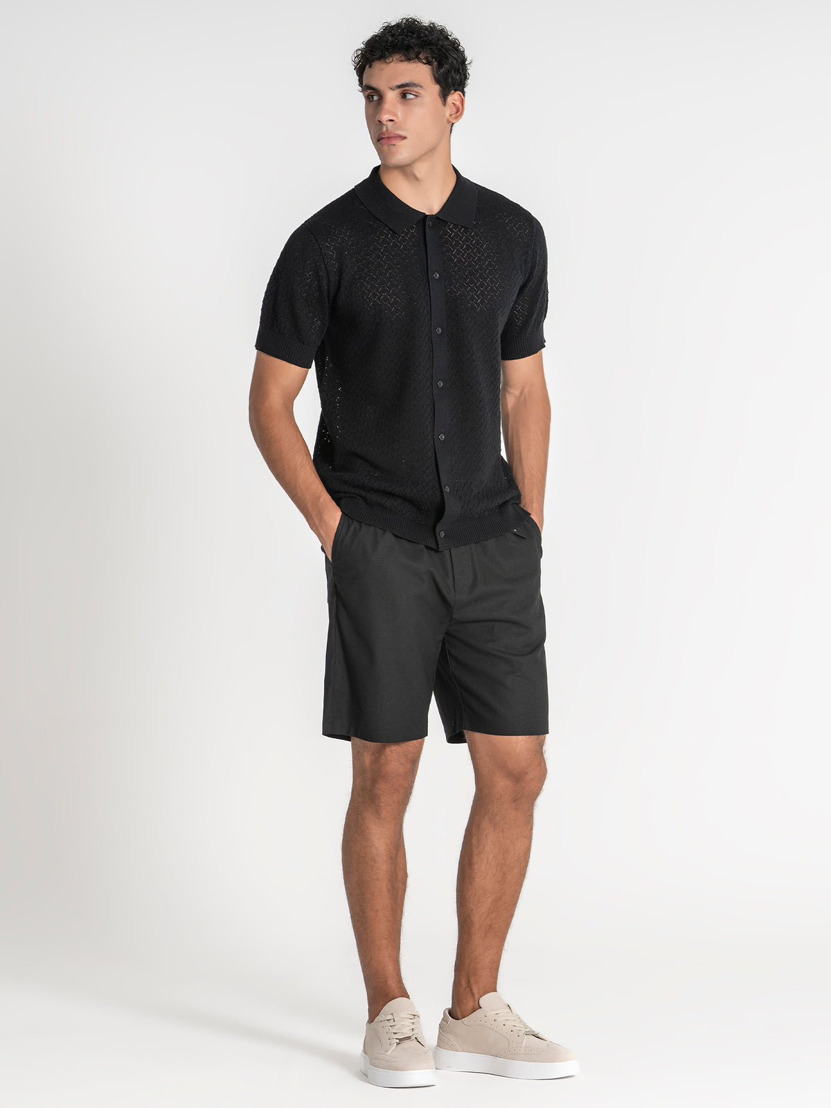 Black Buttoned Knit Shirt