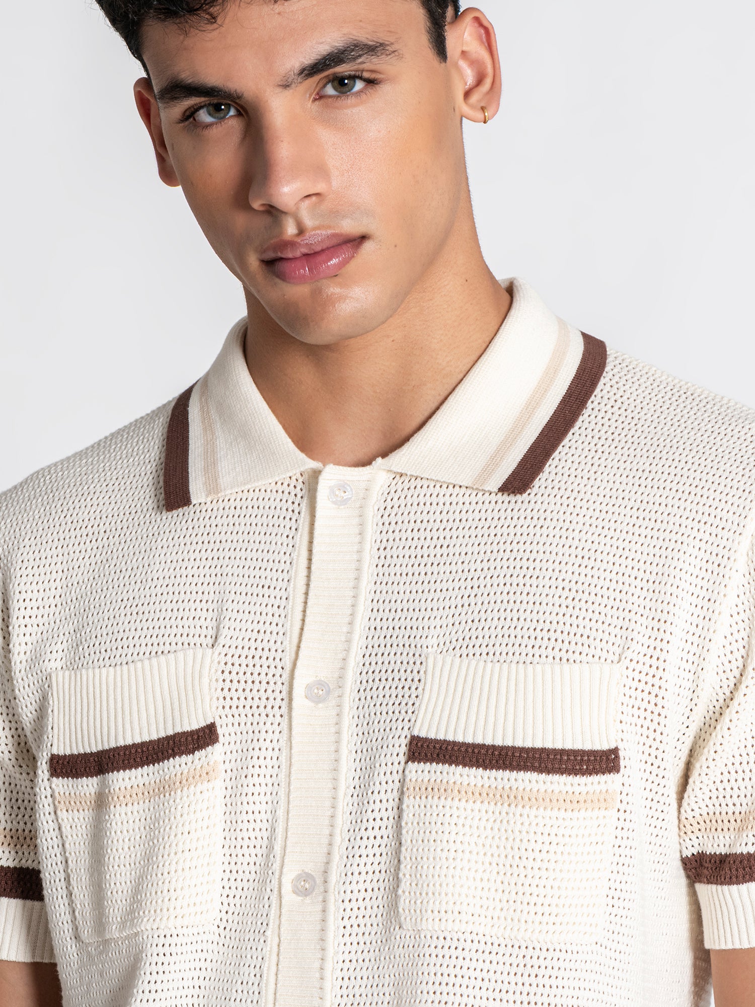 shirts / White Striped Knit Set