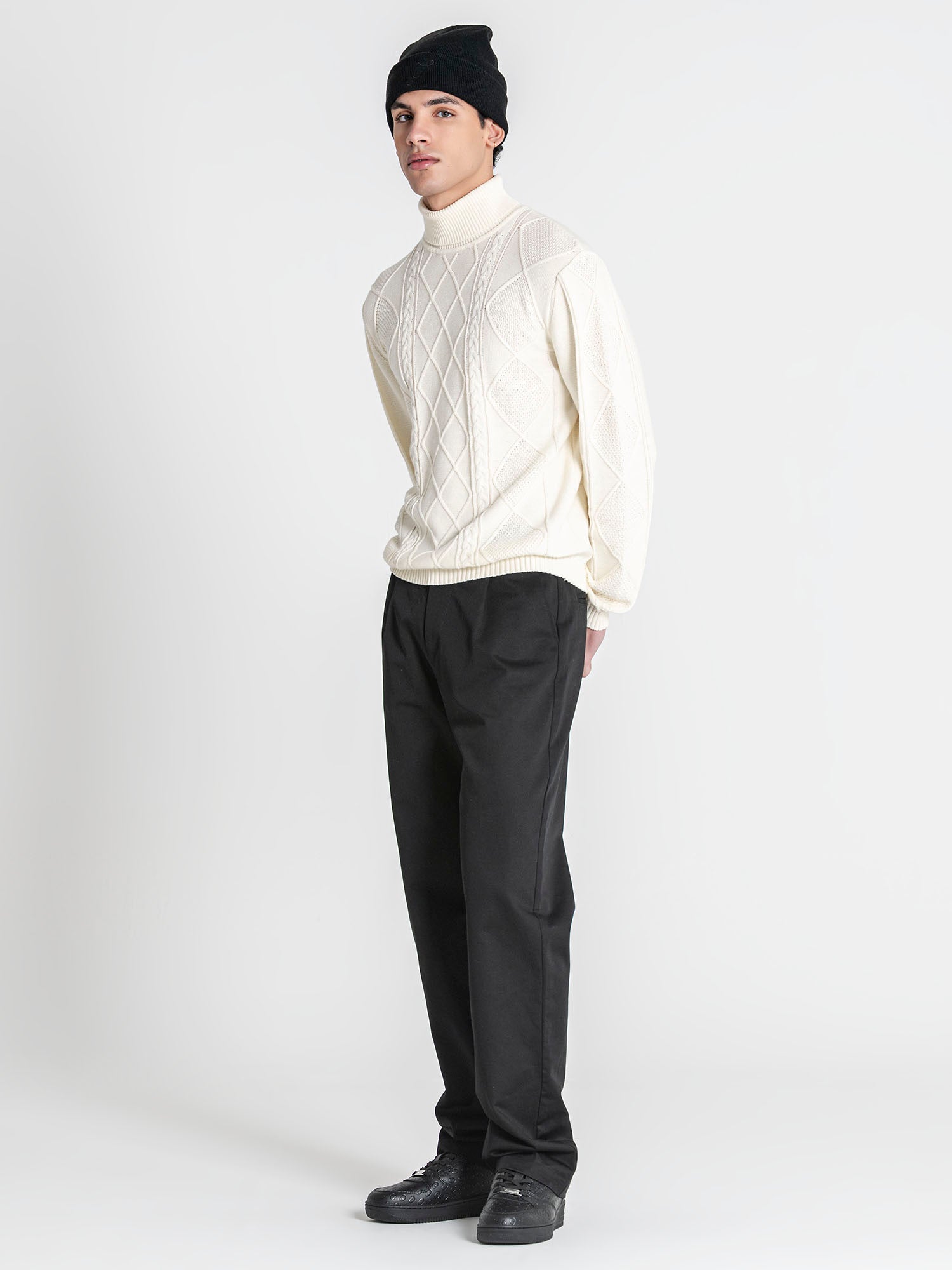 sweats / White Cable Knit Turtleneck