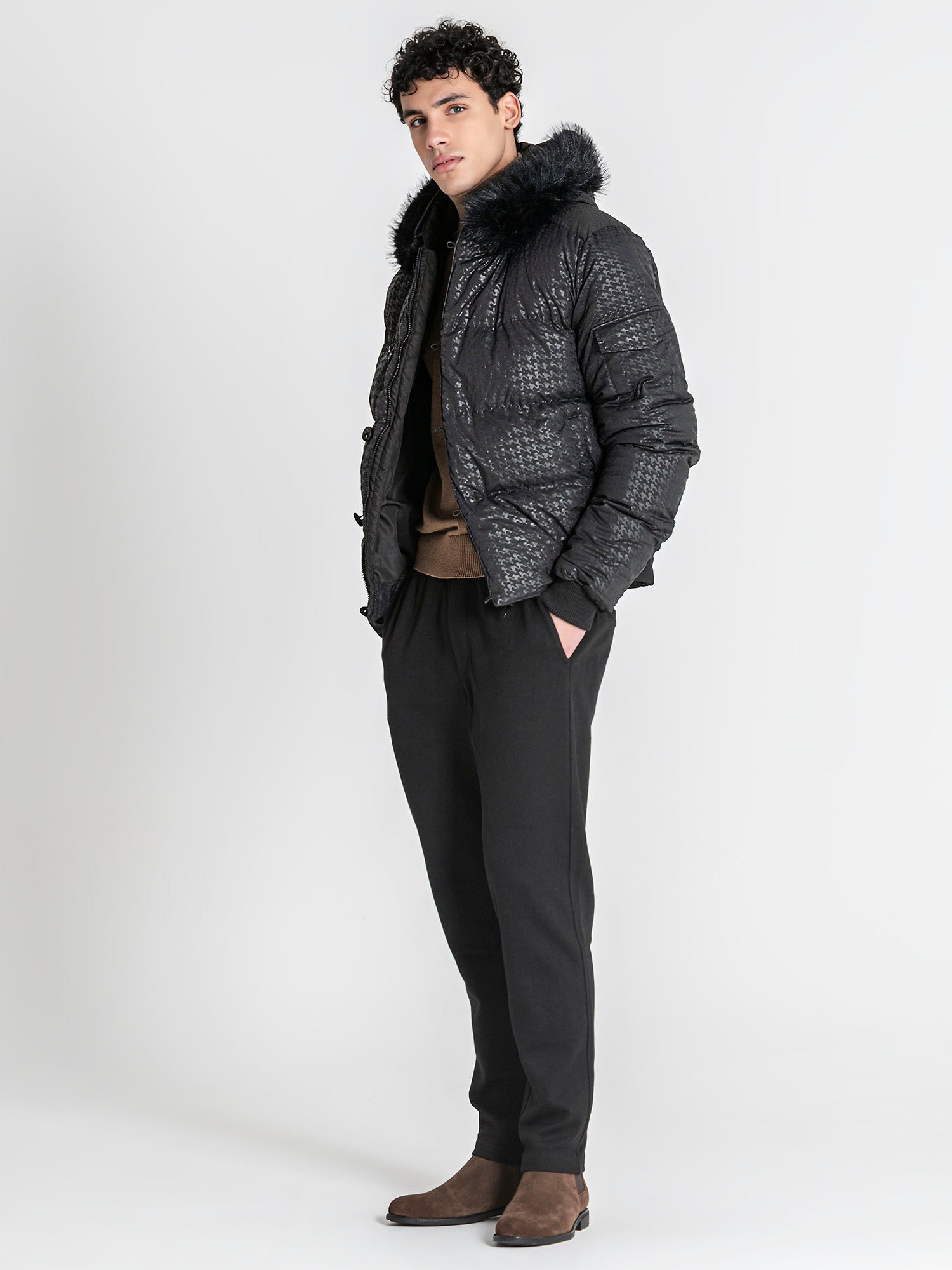 puffers / Black Smart Houndstooth Puffer Jacket