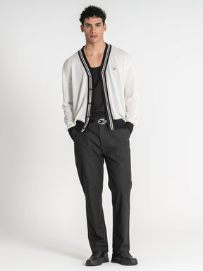 jackets / Beige Striped Knit Cardigan