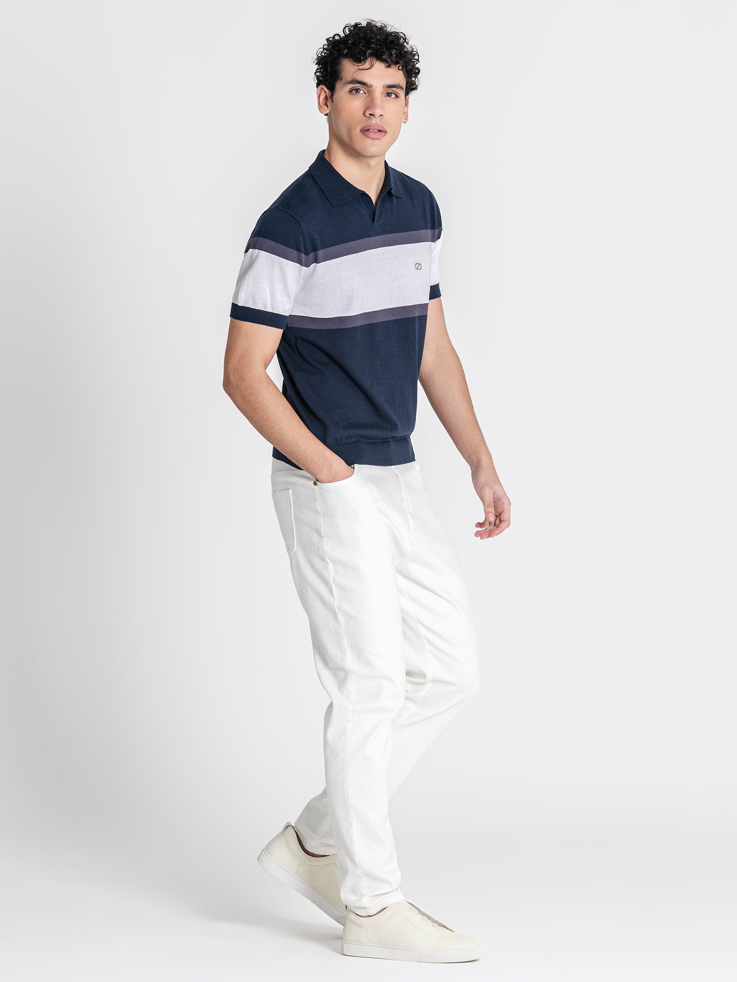 polos / Navy Blue Block Knit Polo