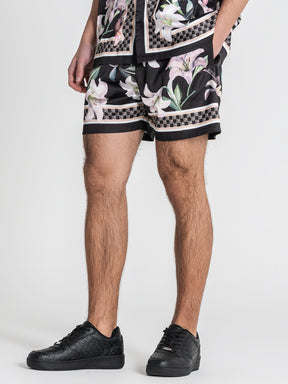 shorts / Black Midnight Bloom Satin Shorts
