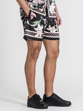 shorts / Black Midnight Bloom Satin Shorts