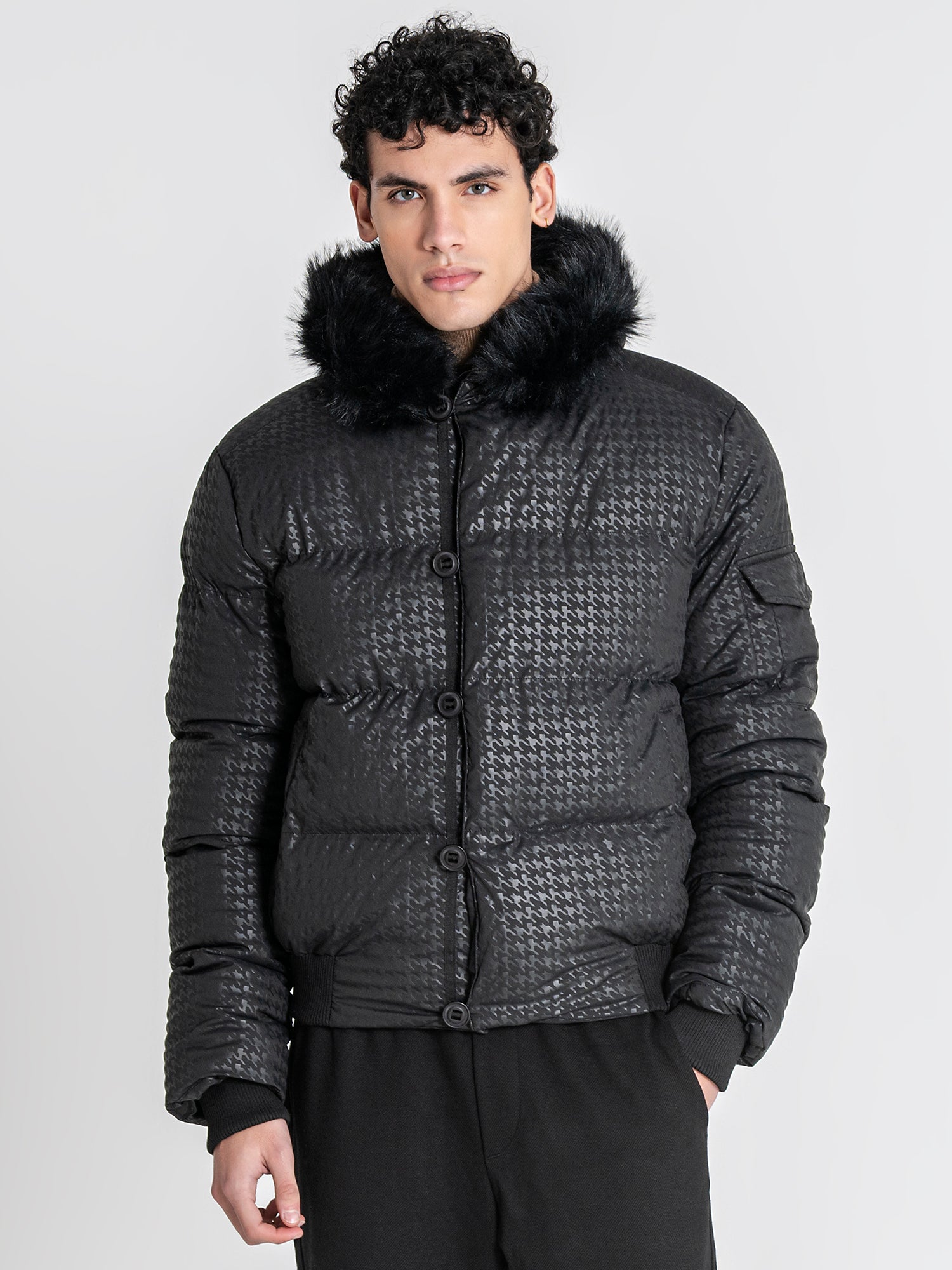 puffers / Black Smart Houndstooth Puffer Jacket
