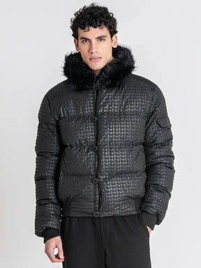 puffers / Black Smart Houndstooth Puffer Jacket
