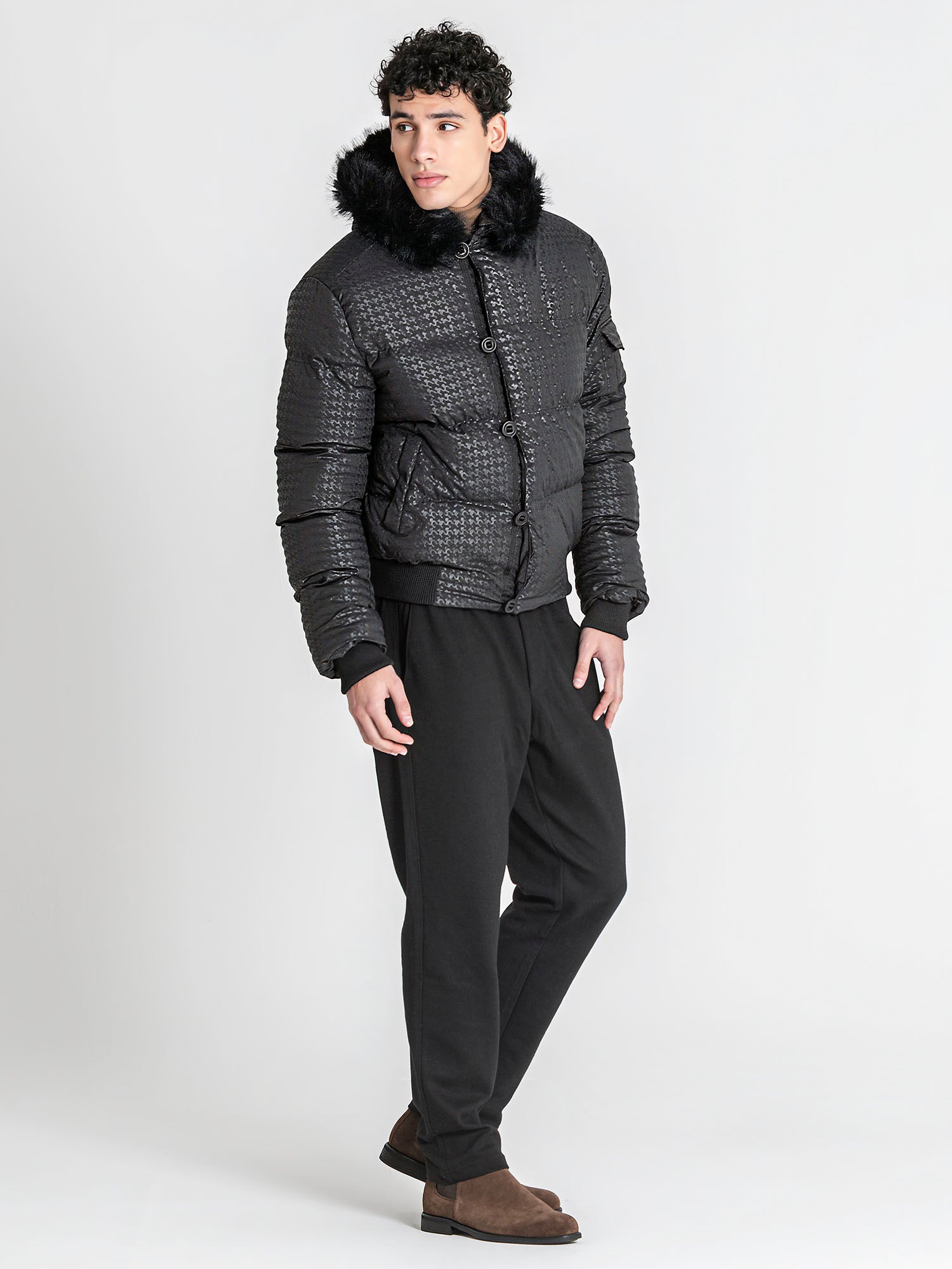 puffers / Black Smart Houndstooth Puffer Jacket