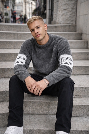 Grey Structure Knit Sweater