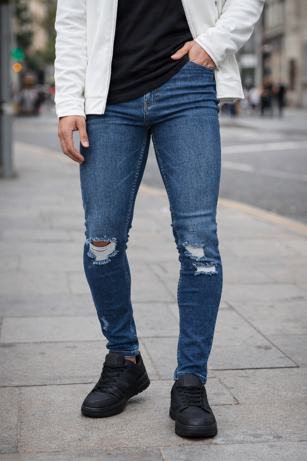 Dark Blue Core Ripped Slim Fit Jeans