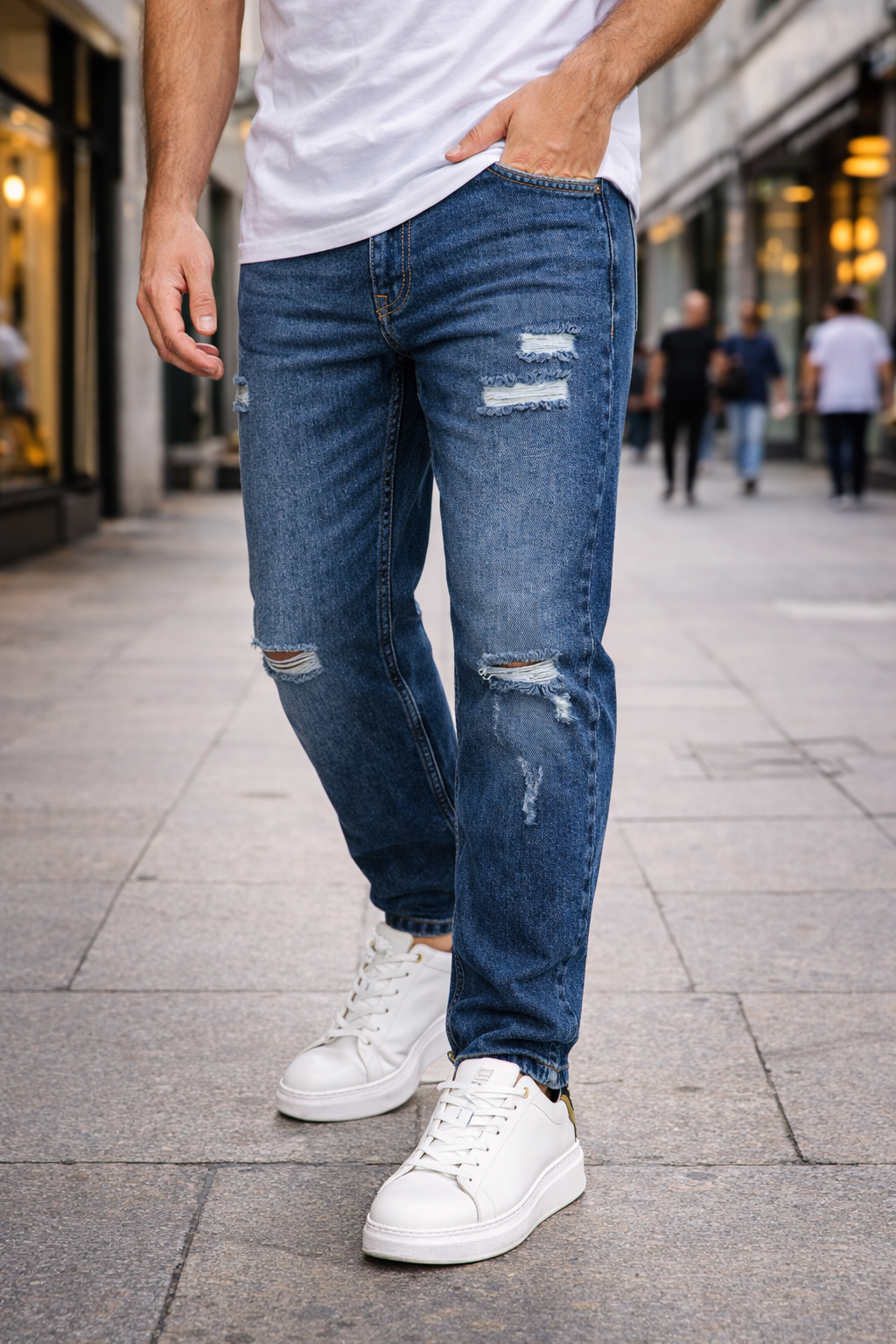 Dark Blue Ripped Balloon Leg Jeans