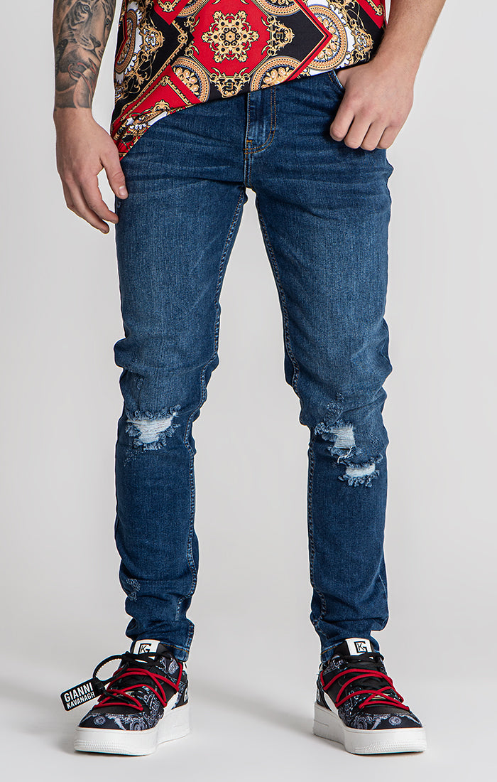Dark Blue Core Ripped Slim Fit Jeans
