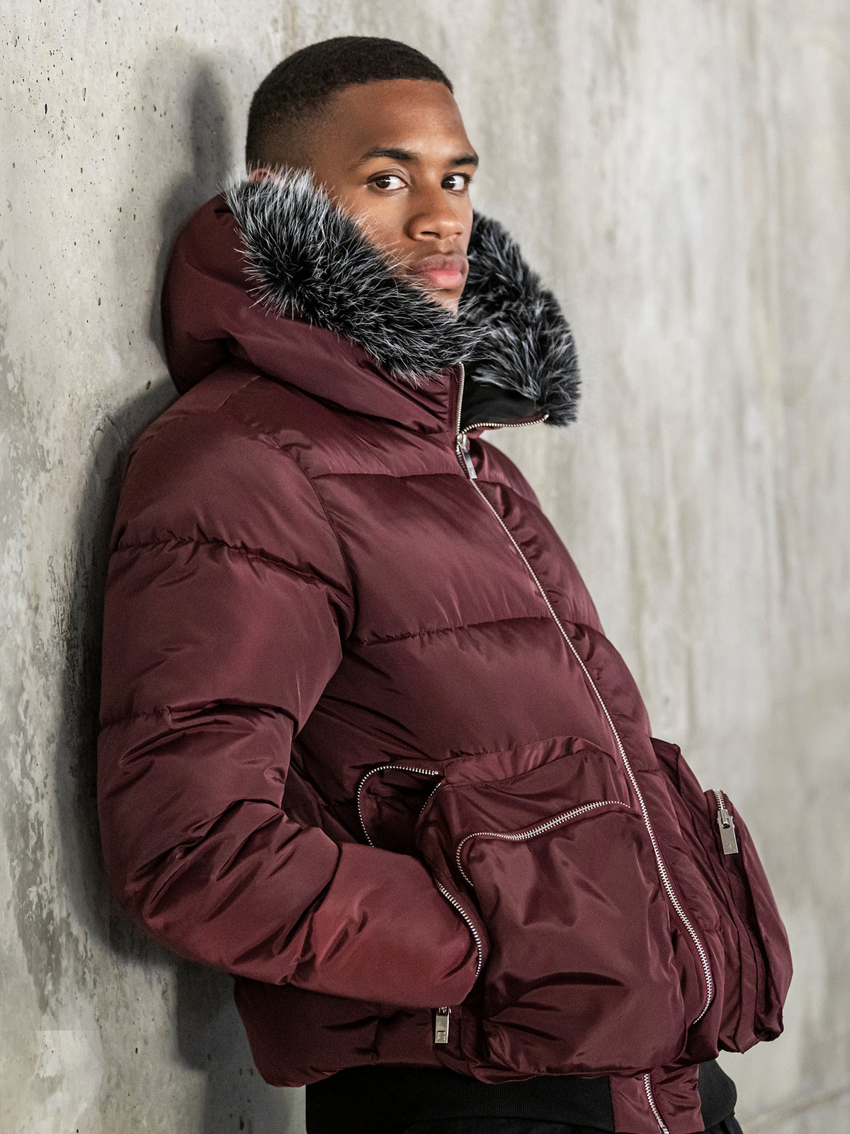 Burgundy Utility Puffer Jacket