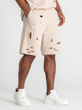 Beige Ripped Shorts