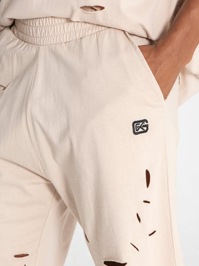 Beige Ripped Shorts