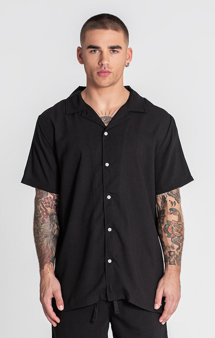 Black Linen Hawaiian Shirt