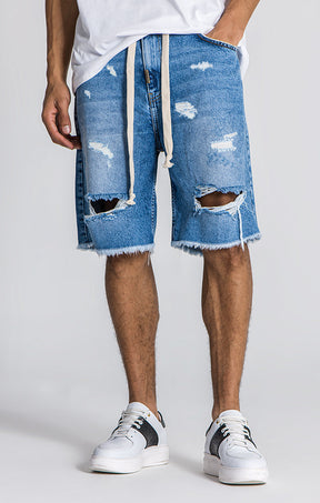 Light Blue Palms Denim Shorts