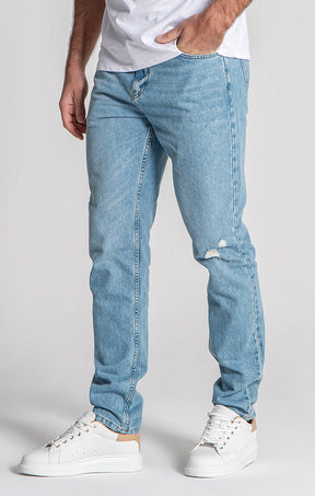 Light Blue Ripped Straight-Leg Jeans