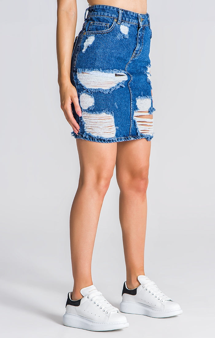 Medium Blue Ripped Denim Skirt